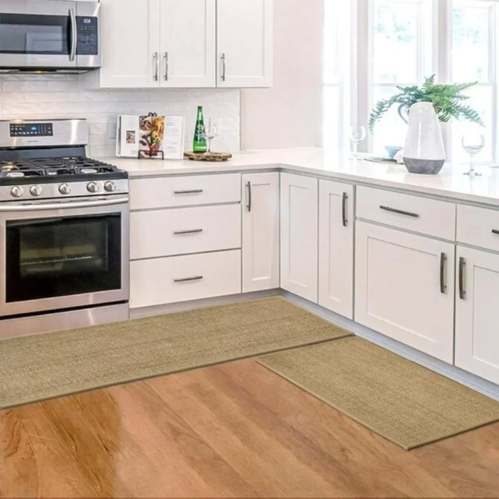 New Set of 2 Washable Non-Slip Kitchen Rugs, Absorbent Mats with Rubber Backing